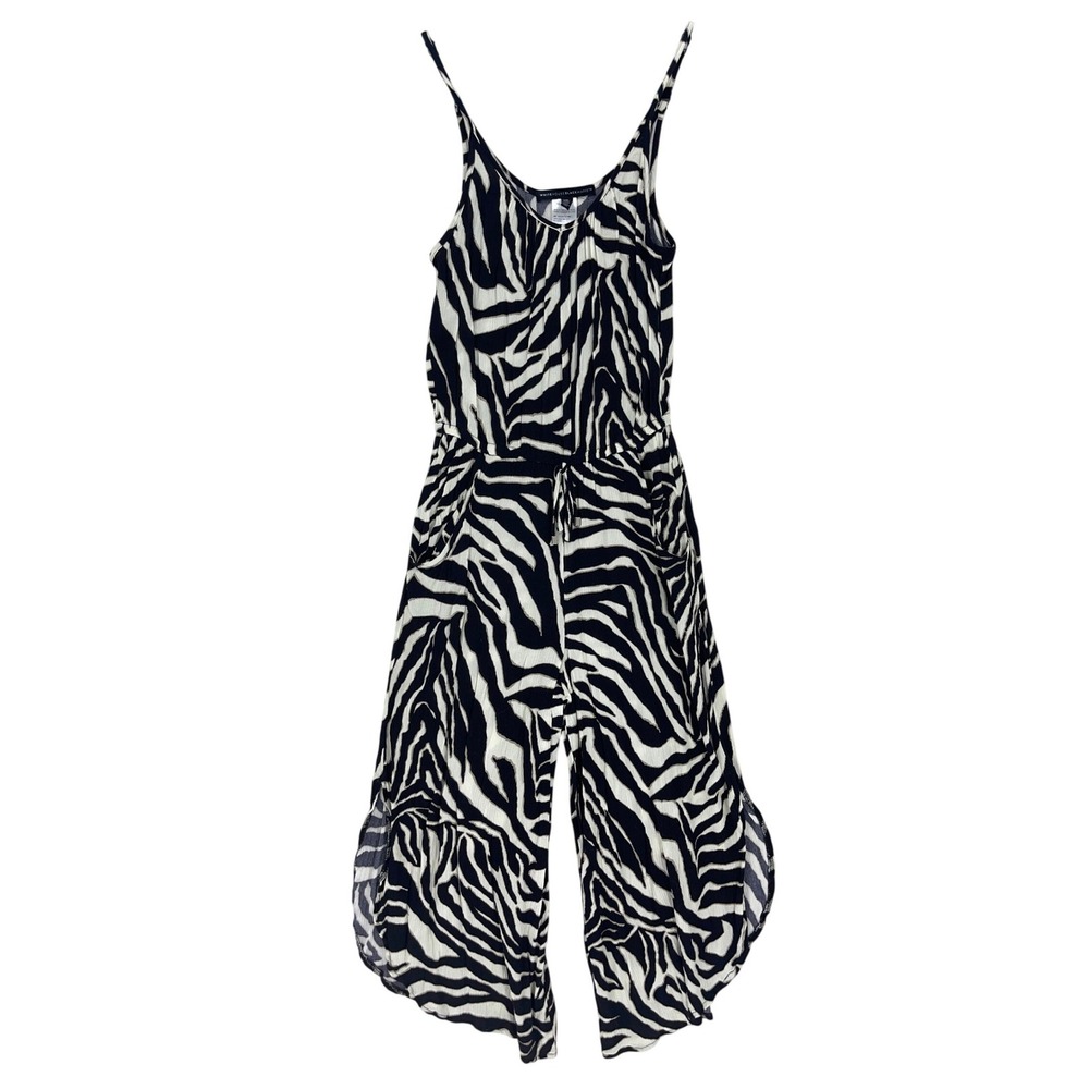 White House Black Market Black Zebra Print Jumper XS Wide Leg Cropped Jumpsuit